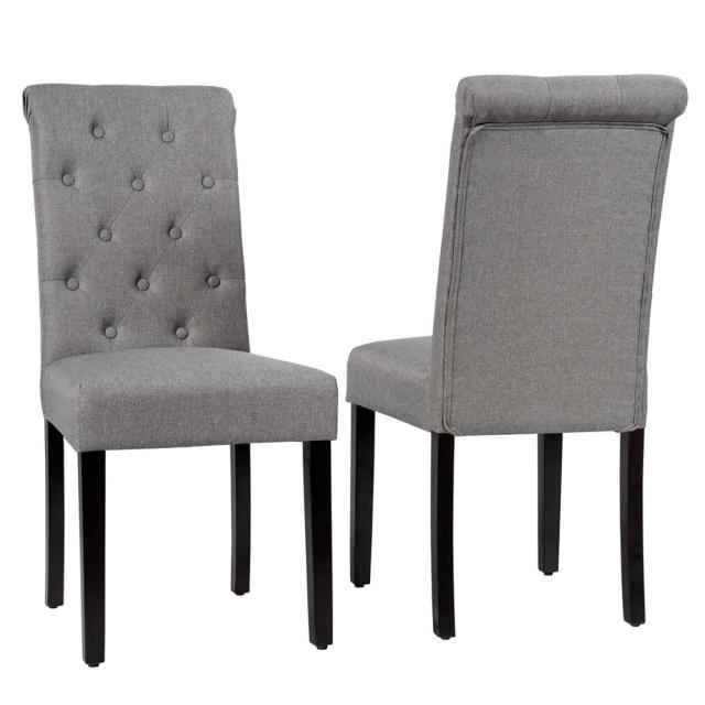 Set of 2 Tufted Dining Chair Parsons Upholstered Fabric Chair with Wooden Legs