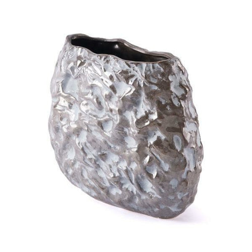 Signature Brown And White Metallic Ceramic Stones Vase