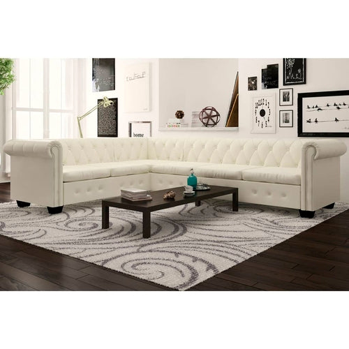 Chesterfield Corner Sofa 6-Seater White Faux Leather