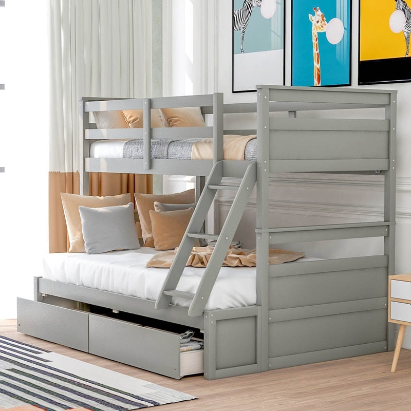White Solid Pine Wooden Twin Loft Full Bunk Bed Strong Sturdy Frame