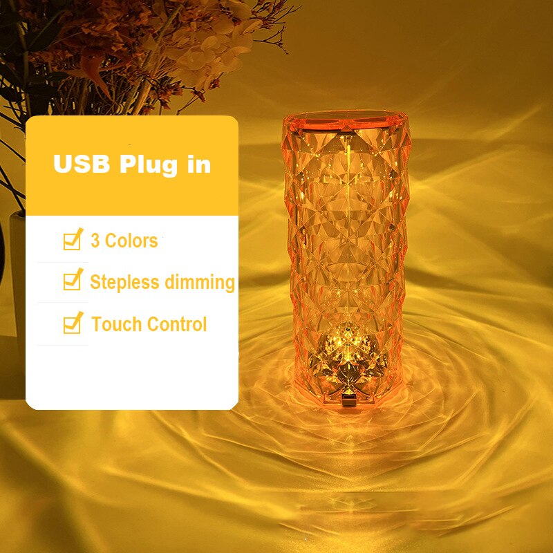 Over 16 RGB colors-Touching Control Rose Crystal Lamp
