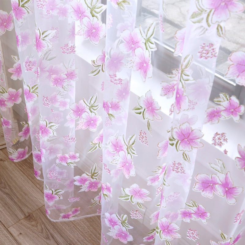 Flowers Tulle For Kitchen Living Room Bedroom Floral Sheer Curtains Home Decoration Window Treatments Voile Panel Drapes tul
