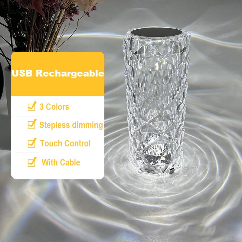 Over 16 RGB colors-Touching Control Rose Crystal Lamp