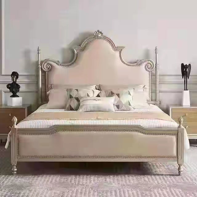 Modern European Solid Wood Bed Fashion Carved 1.8 M Bed French Bedroom Furniture
