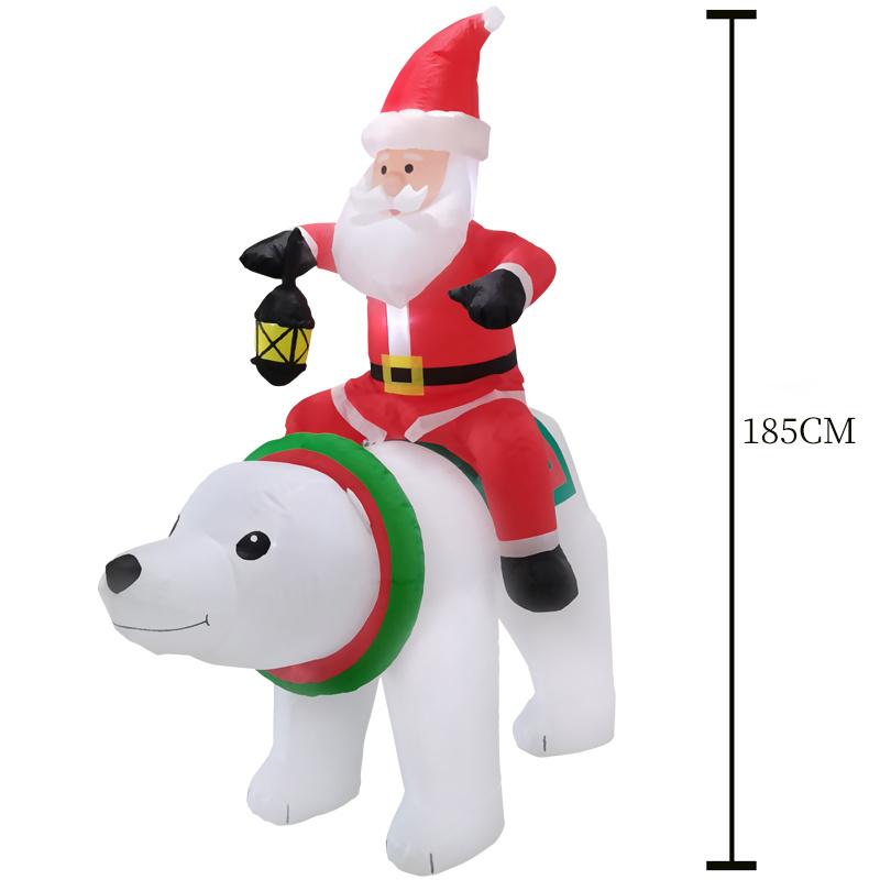 7Ft Long Christmas Inflatables Polar Bear with Santa Claus