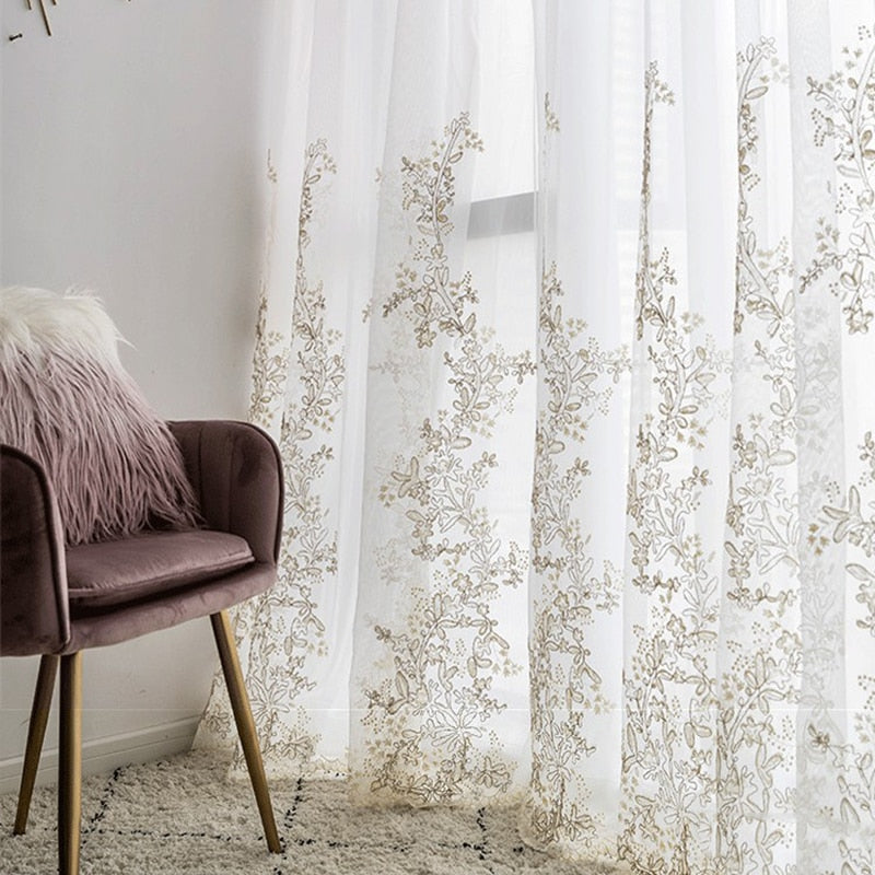Yarn Embroidered 3D Tulle Curtains