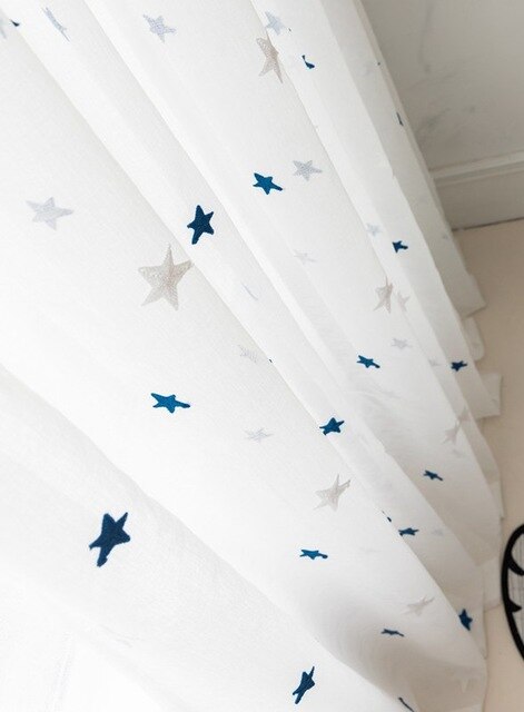 Blue Stars Embroidery Tulle