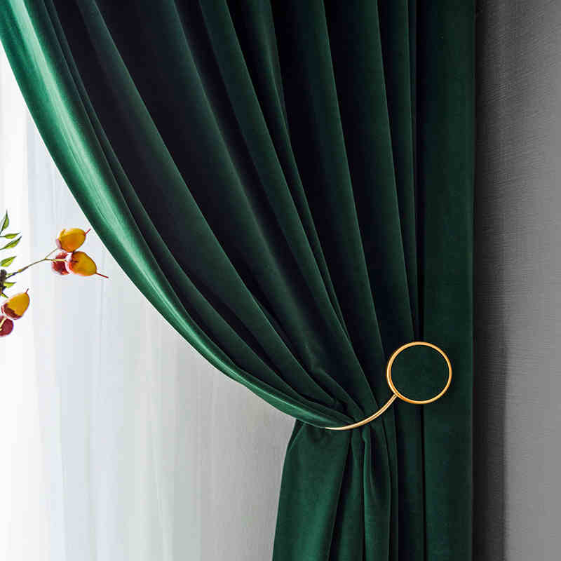 Nordic Simple Velvet Curtains for Living Room Solid Color Light Luxury Shading Velvet Bedroom Door Curtains Green Window Drapes