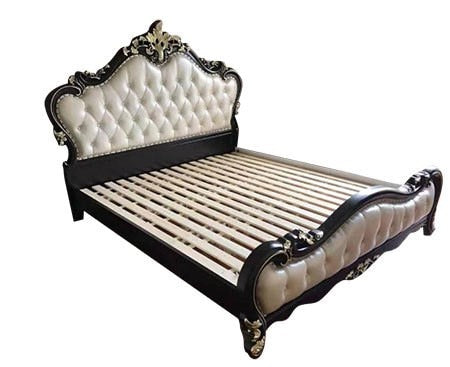 Luxury Ebony Carved Leather Bed