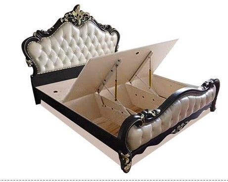 Luxury Ebony Carved Leather Bed