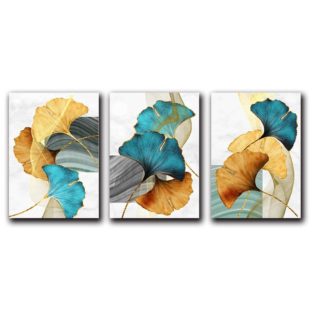 Blue Green Yellow Gold Plant Leaf Abstract Poster Nordic Canvas Print Wall Art Painting Modern Picture Living Room Decoration