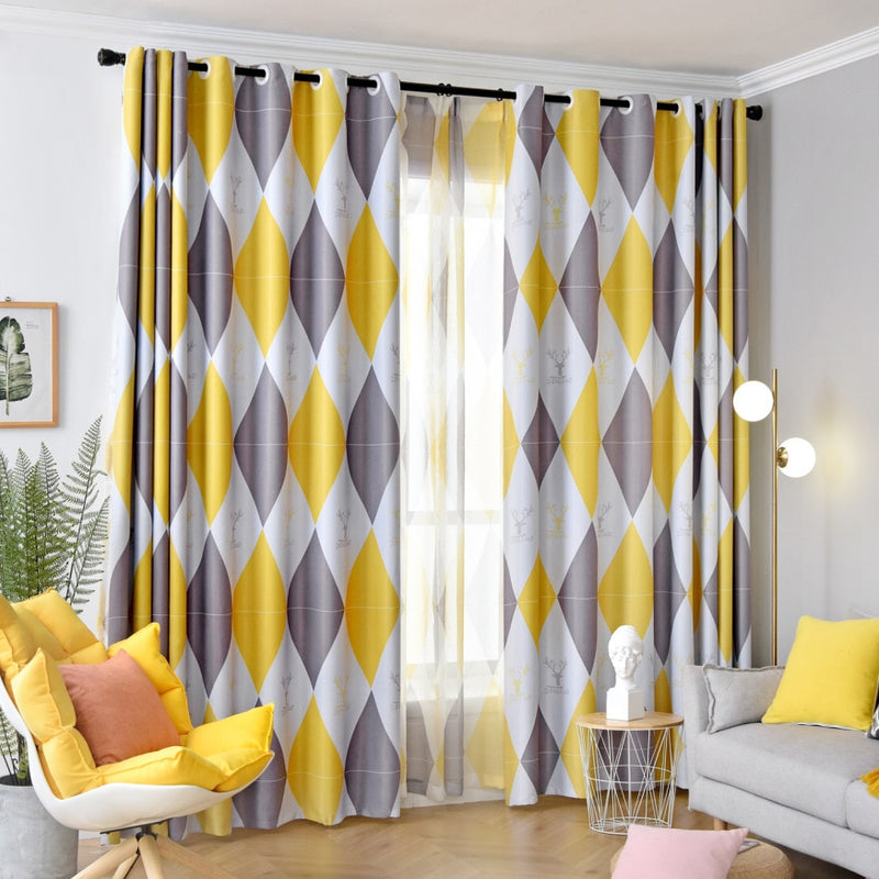 Yellow Geometric Blackout Curtains For Bedroom Kids Boy Nursery Rhombus Pink Grey French Window Treatment Tende JS228C