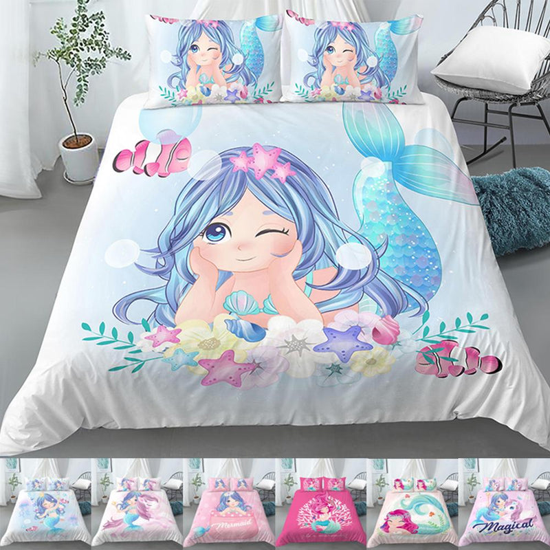 Bedding Set Crib Duvet Cover for Kids Cartoon Mermaid