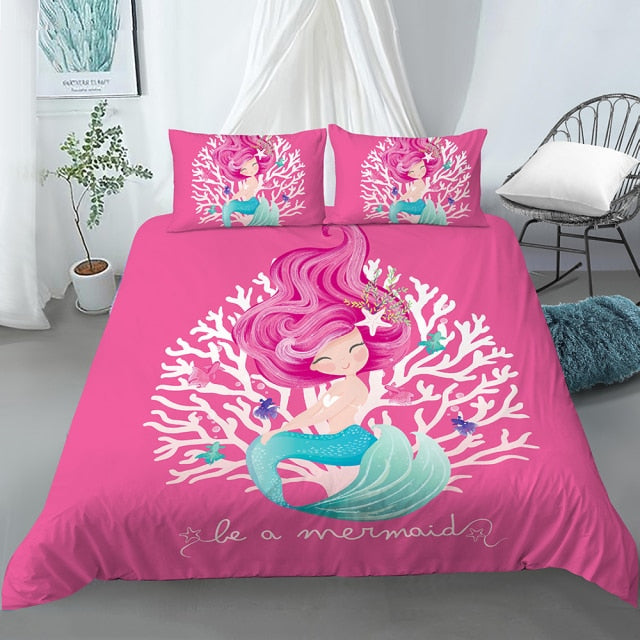 Bedding Set Crib Duvet Cover for Kids Cartoon Mermaid
