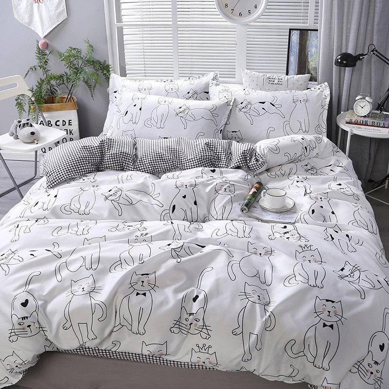 Nordic Duvet Cover Single Queen King Cute Cartoon Bedding Set Bed Sheet Pillowcase Stripe Aloe Cotton Bed Linen Simple Bedspread