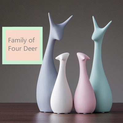 Nordic Ceramic Animal Crafts Ornaments Elephant Cat Deer Miniature Figurines Cute Home Decoration Accessories for Living Room