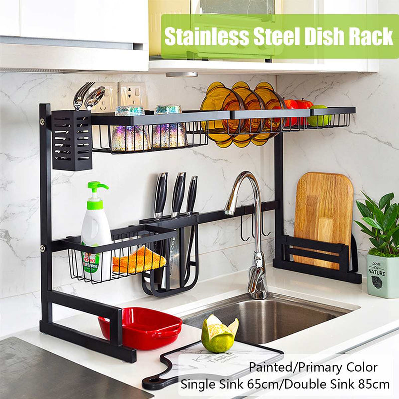 New Stainless Steel Kitchen Shelf Organizer Dishes Drying Rack Over Sink Drain Rack Kitchen Storage Countertop Utensils Holder
