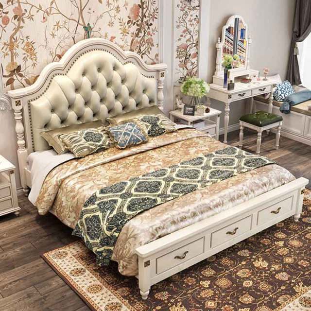 Modern European Solid Wood and Leather Bed