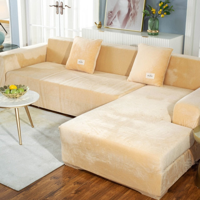 L-Shape Plush Velvet Sofa Cover