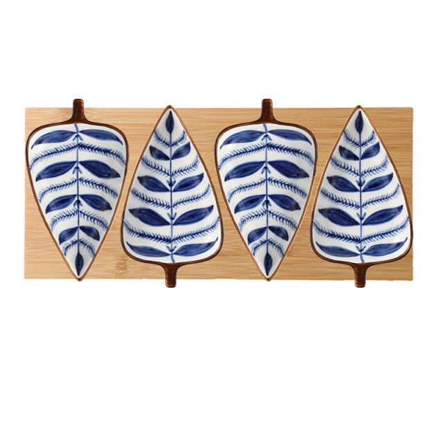 Festive Hand Painted Ceramic Leaf Appetizers Snack Dessert Tray
