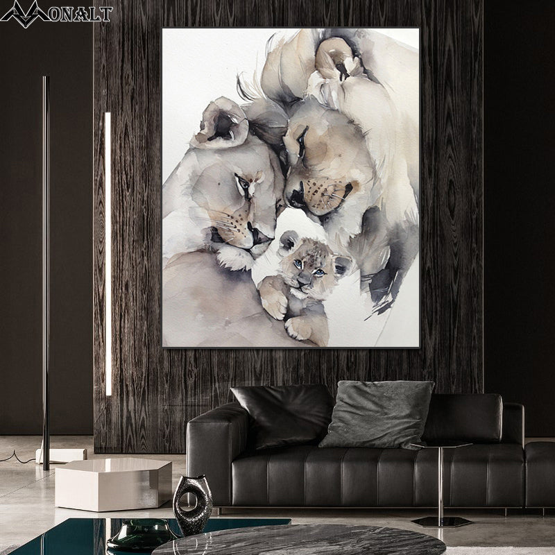 Simple Modern Canvas Print Lion Family Poster and Prints Hoom Decor living room wall art Animal Picture Abstract Oil Painting