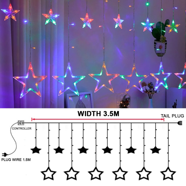 Christmas Holiday Light Stars Curtain String Lights LED