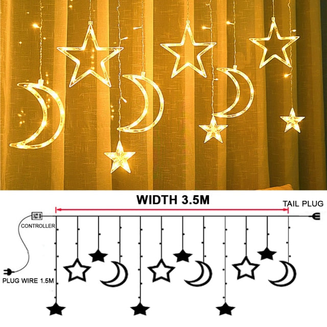 Christmas Holiday Light Stars Curtain String Lights LED
