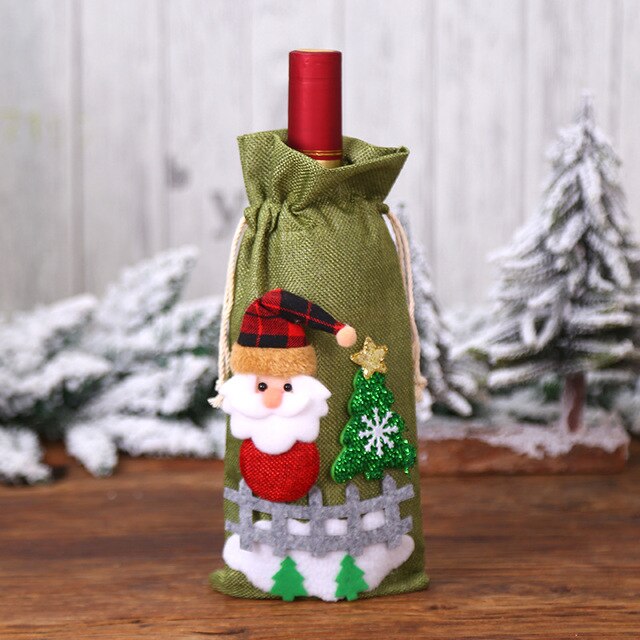 New Year 2021 Xmas Wine Bottle Dust Cover Christmas Gift Tableware Bags Noel Christmas Decorations for Home Dinner Table Decor