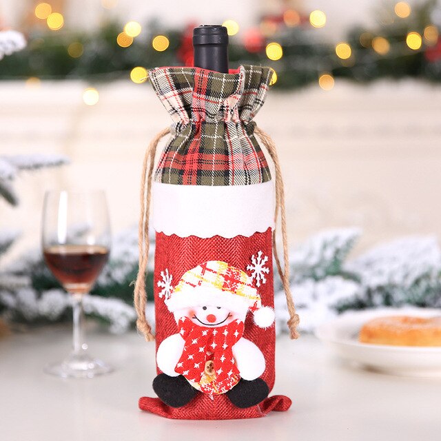 New Year 2021 Xmas Wine Bottle Dust Cover Christmas Gift Tableware Bags Noel Christmas Decorations for Home Dinner Table Decor