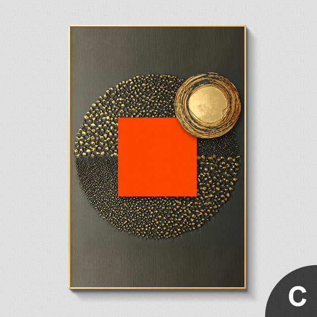 Abstract Orange Canvas Print Painting Gold foil geometric color Poster Wall Art Pictures on Canvas Living Room Office Decor