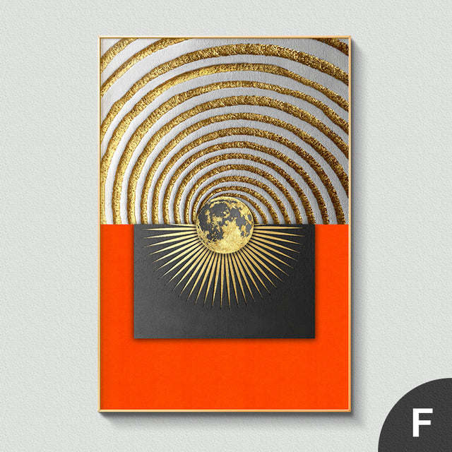 Abstract Orange Canvas Print Painting Gold foil geometric color Poster Wall Art Pictures on Canvas Living Room Office Decor