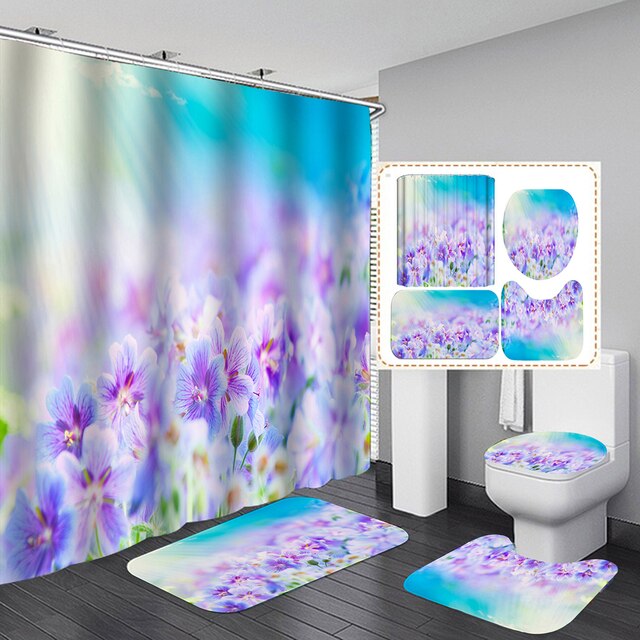 Flower Fabulous Fabric Shower Curtains Bath Mats Rugs Set