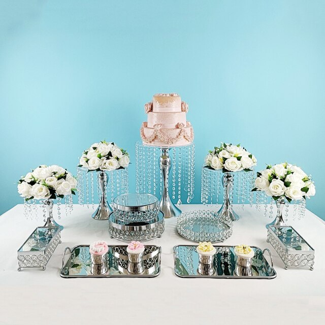 Silver/Gold Tray Dessert Display Decorative Cake Stand Set