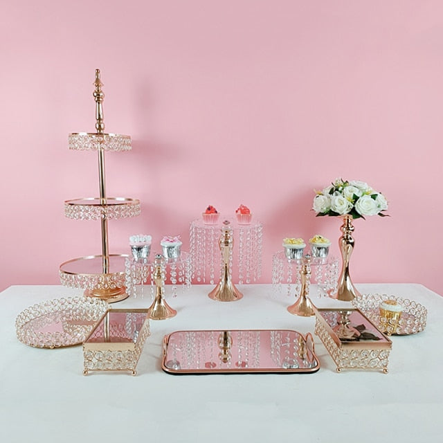 Silver/Gold Tray Dessert Display Decorative Cake Stand Set