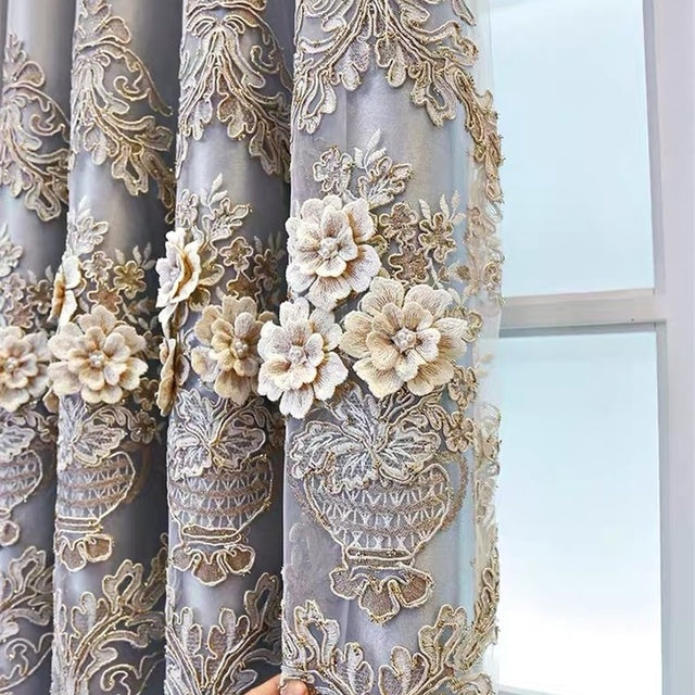 Korean Curtains for Living Room European Style Embroidered Sheer Curtain for Dining Room Bedroom Luxury Tulle Elegant Door