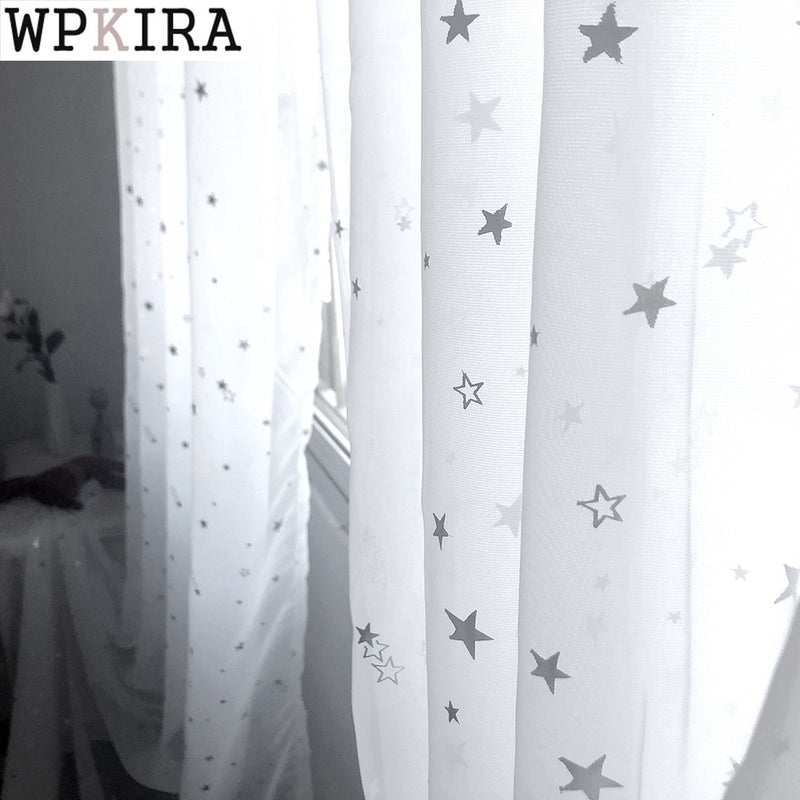 White Shiny Sliver Star Tulle Curtains For Living Room Modren All-match Yarn with Window Drapes Sheer for the Bedroom 234&30